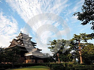 The Tenshu (keep tower) of the Matsue Castle (æ¾æ±ŸåŸŽå¤©å®ˆ) under sunset in Matsue City, Shimane, JAPAN